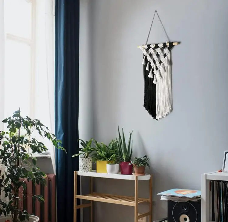 Macrame Wall Hanging Black And White Boho Wall Hanging Deco Woven Wall