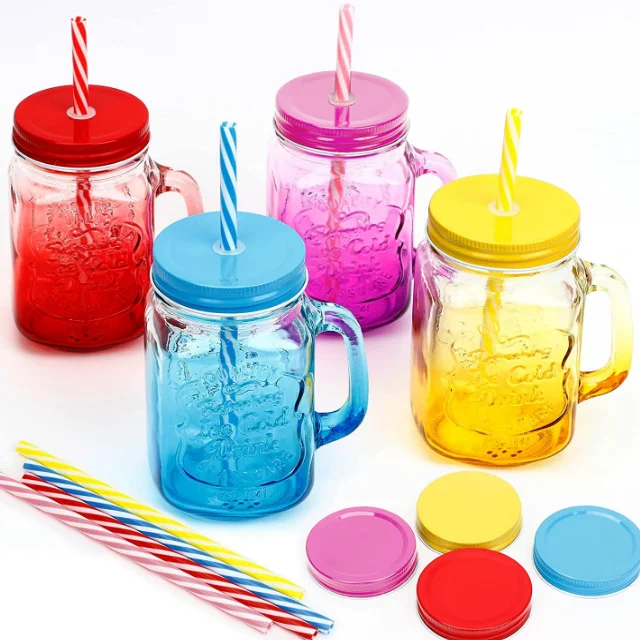 Mason Jars With Lids And Straws Sealing Lids Reusable Travel Vintage