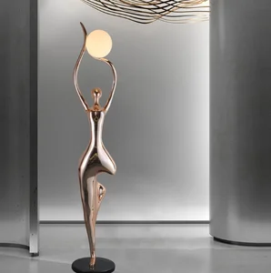 JACKSUN High-end Hotel Lobby Vill Display Human Floor Lamp European Girl Figure Fiberglass Statue Light