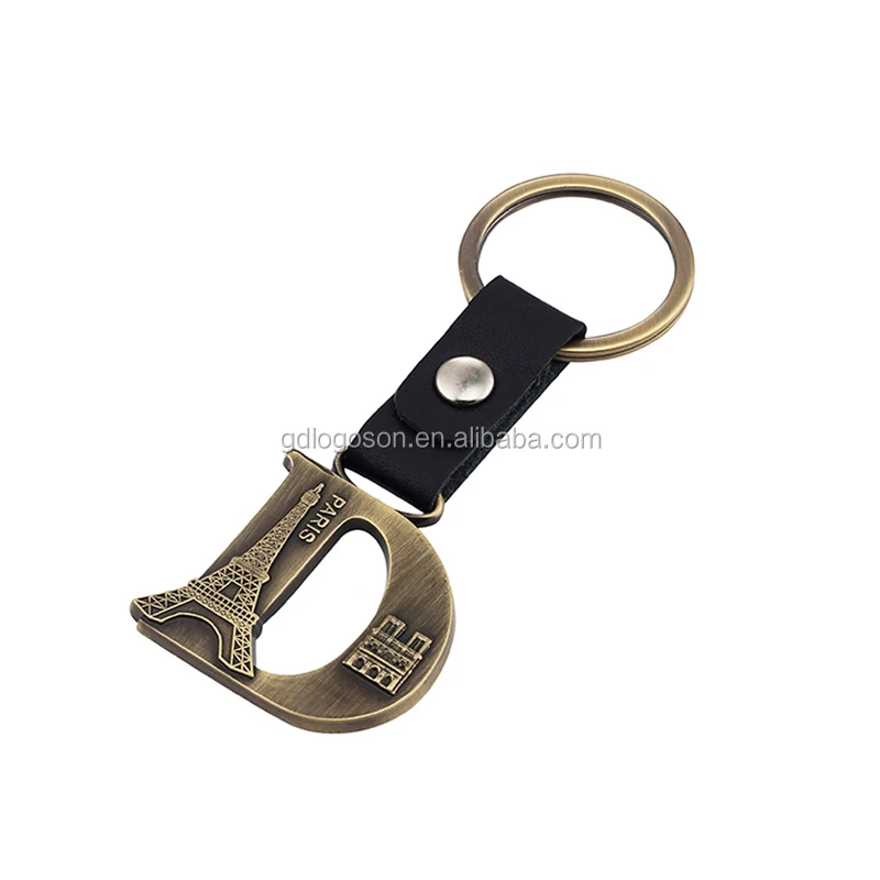 Bulk Customize Paris Charms Style Letter a to Z Shape Keyrings Leather Metal Vintage Alphabet Letters Keychains