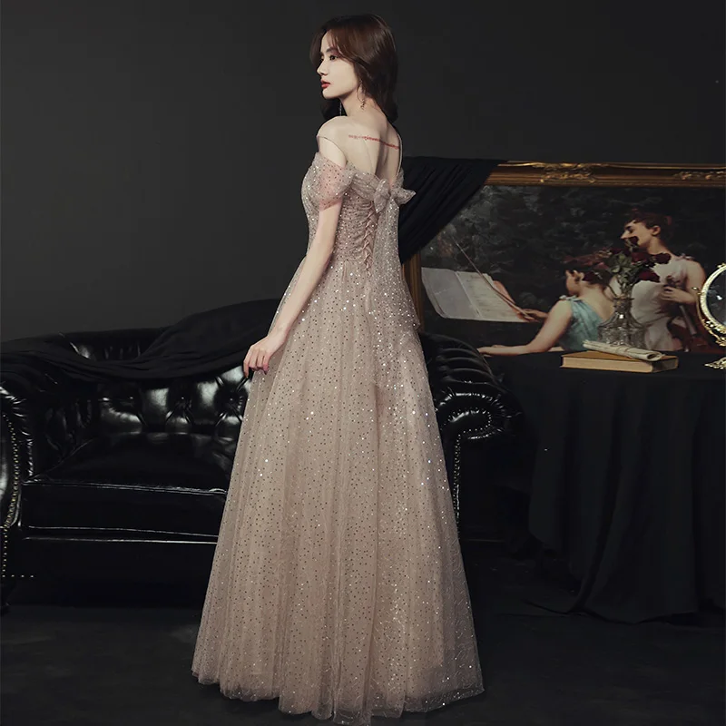 2021 Hot Selling Multi Color Optional Lace Pearl Sequin Evening Dress for Women