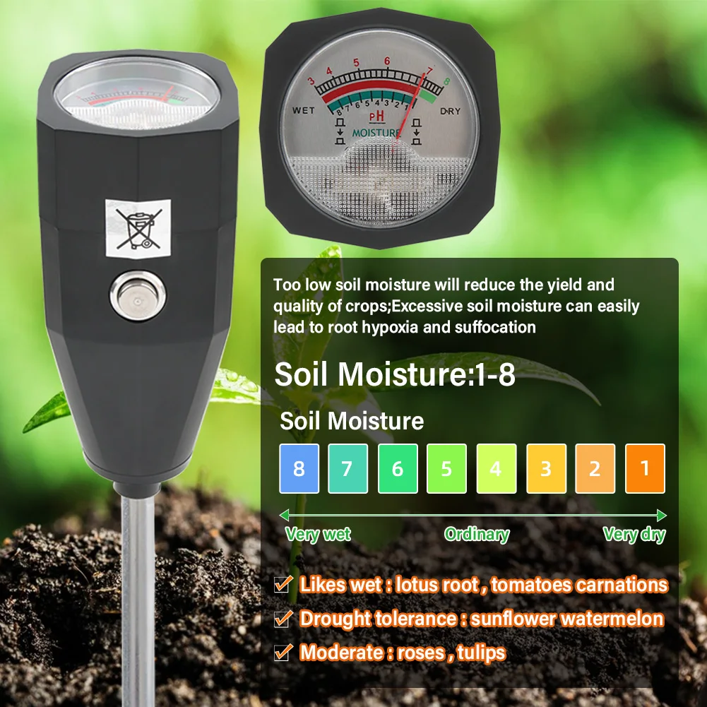 2 in  1 Soil ph and Moisture Meter with  150mm Long Electrode Probe