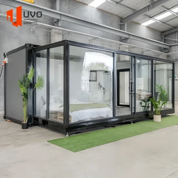 China Wholesale 2 Storey Expandable Container 20ft Prefab Tiny House with Glass Wall Sandwich Panel Prefab House for Sale