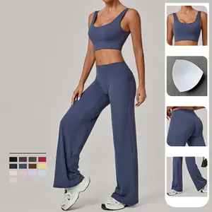 Latest Custom Design Women 2pcs Fitness Clothing Sports Bra High Waist Flared Quick-dry Yoga Set Outdoor Active Wear Gym Sets