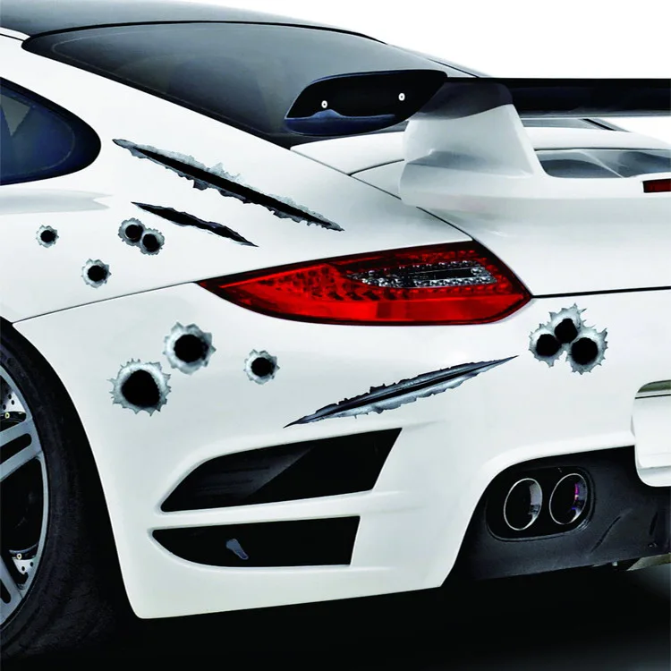 Car Scratch Stickers Personality Simulation Bullet Hole Auto Bumper Stickers