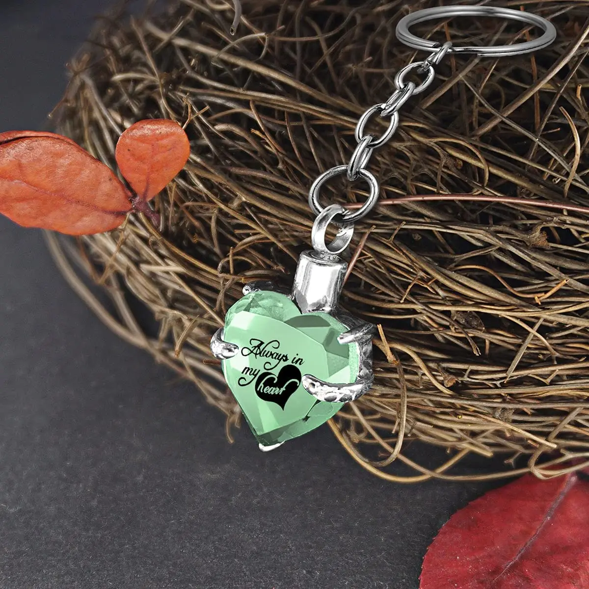 Heart shape Crystal Pendant  KeyChain Cremation Urn Memorial for Human Pets Ashes KeyRing Men Women Jewelry - Always in my heart