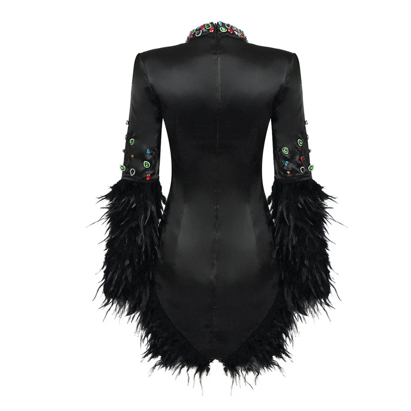 A8148 Western Luxury Styles Black Women Mini Party Dress Feather Beaded