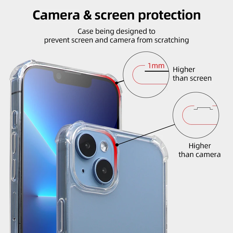 Anti Shock Good Quality Soft 1.0mm Clear Acrylic Transparent TPU Phone Case for IPhone/Samsung/Huawei/Xiaomi