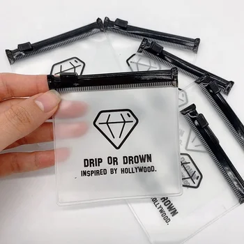 Custom small recyclable plastic clear pvc zipper bag for cosmetic jewelry ring packaging ziplock pouch
