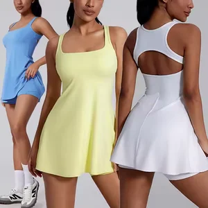 BNICE Women Fitness Skirt Set Custom Print Logo Athletic Dress Tennis Skirt Gym Tights Built-in Pocket Golf Dress Active Wear