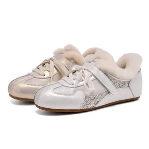 Wholesale Winter Fashion Design Warm Boots Customized German Training Shoes with Thick Fleece and Warm Fur Snow Cotton Shoes