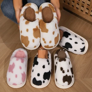 New Warm  Cow Winter slippers Plush Slippers Women's Home  Winter Non-slip Indoor Home Shoes for Couples