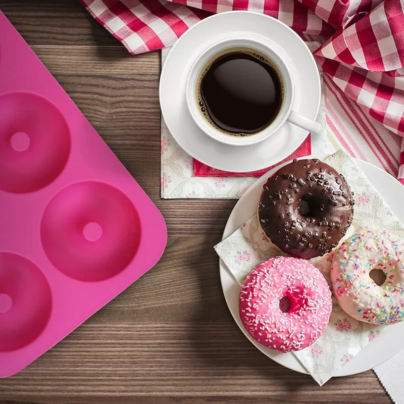 Heat Resistant and Microwave Safe 6-Hole Food Grade Silicone Donut Mold Baking Pan for Cake Tools factory
