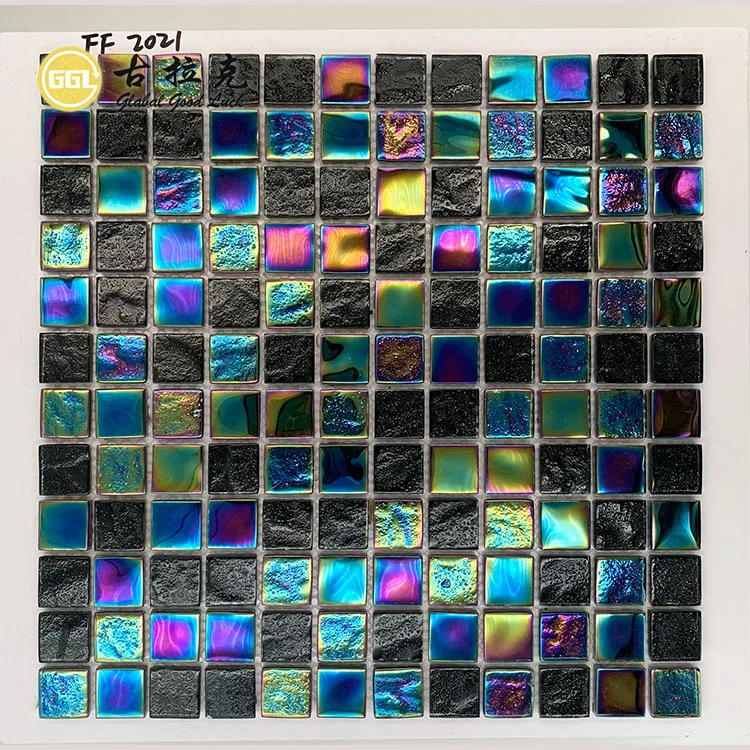 Rainbow Customize Square Blue brick Tile Pool Iridescent Tile Swimming Pool Glass Mosaic details