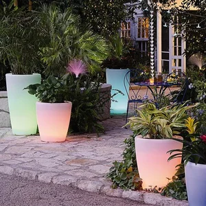 16-Color LED Illuminated Cylindrical Flower Vase Pot Trays for Garden Decor and Planters