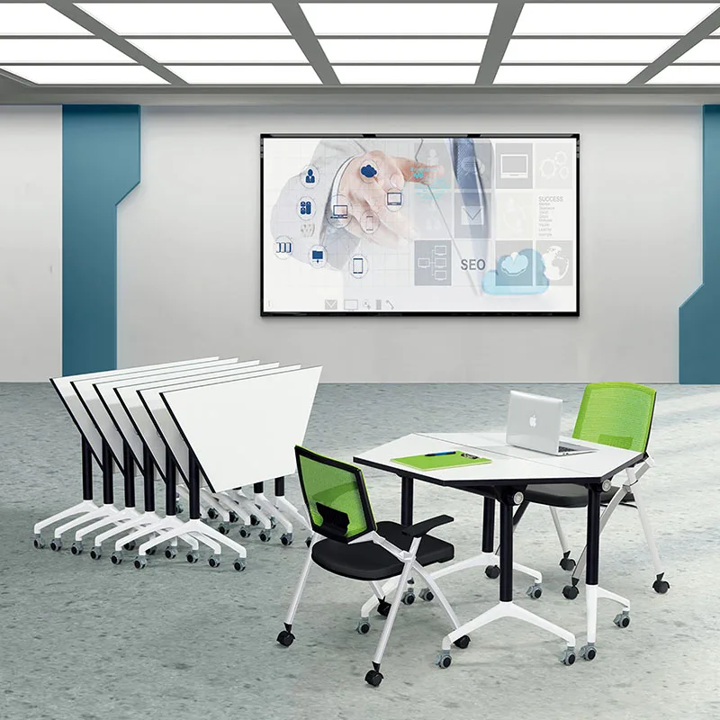 Folding Training Table Combination Trapezoid Mobile Office Conference Strip Table Splicing Desk Chair Six-sided Table
