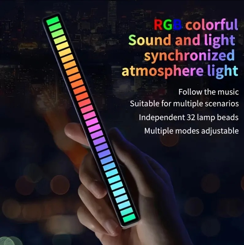 Smart Home 32 LED Decorative Lighting Multi-Color Music & Motion Sensor Rhythm Light with USB White Shade for Home Decoration