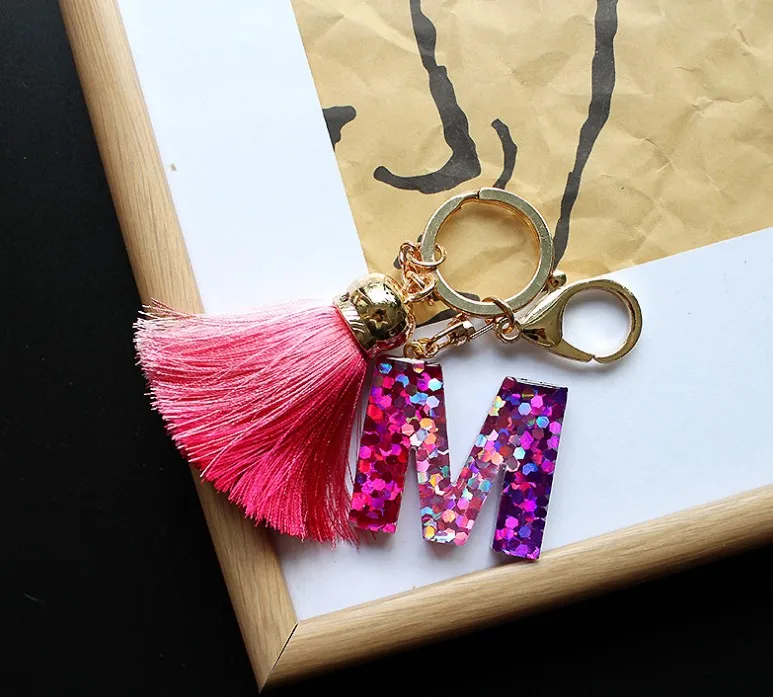 Креативный брелок для ключей с надписью и кисточкой, женский брелок-подвеска для сумки