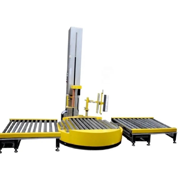 Plastic Film Packing Machine Full automatic Wrapping Pallet Machine  Roller conveyor on turntable
