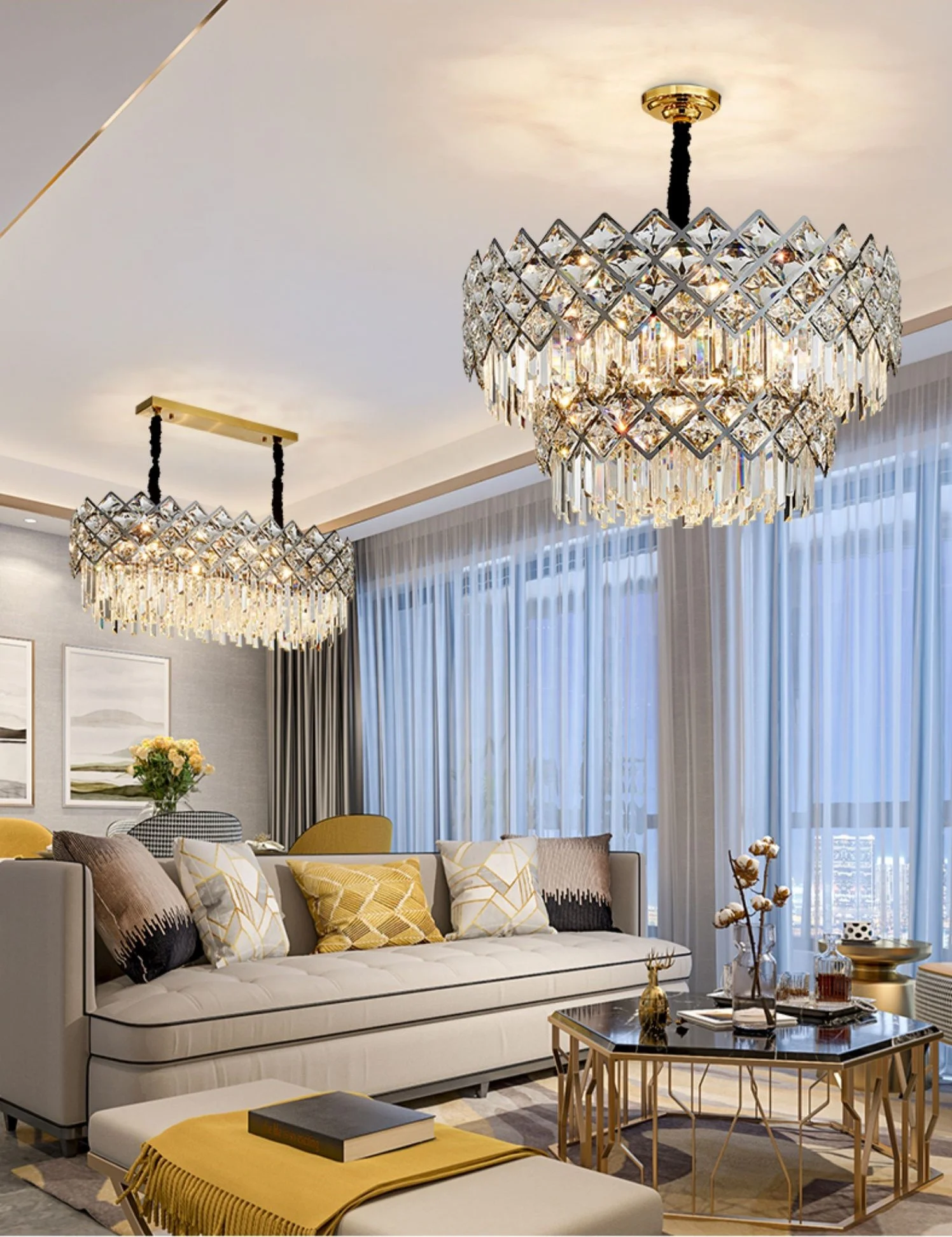 JYLIGHTING Fancy Indoor Living Room Room Design Antique Modern Luxury Crystal  Hanging Lighting Decoration  Chandelier