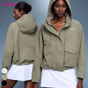 Janya Women's Multifunctional Full Zipper Outdoor Sports Coat Loose Fit Waterproof Hooded Windbreaker Fitness Running Jacket