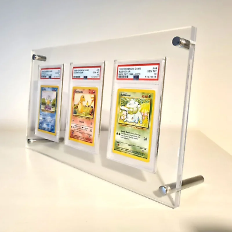 Stand Wall Mount UV-Protected Pokemon Card Slab 3 Card Acrylic Display Frame