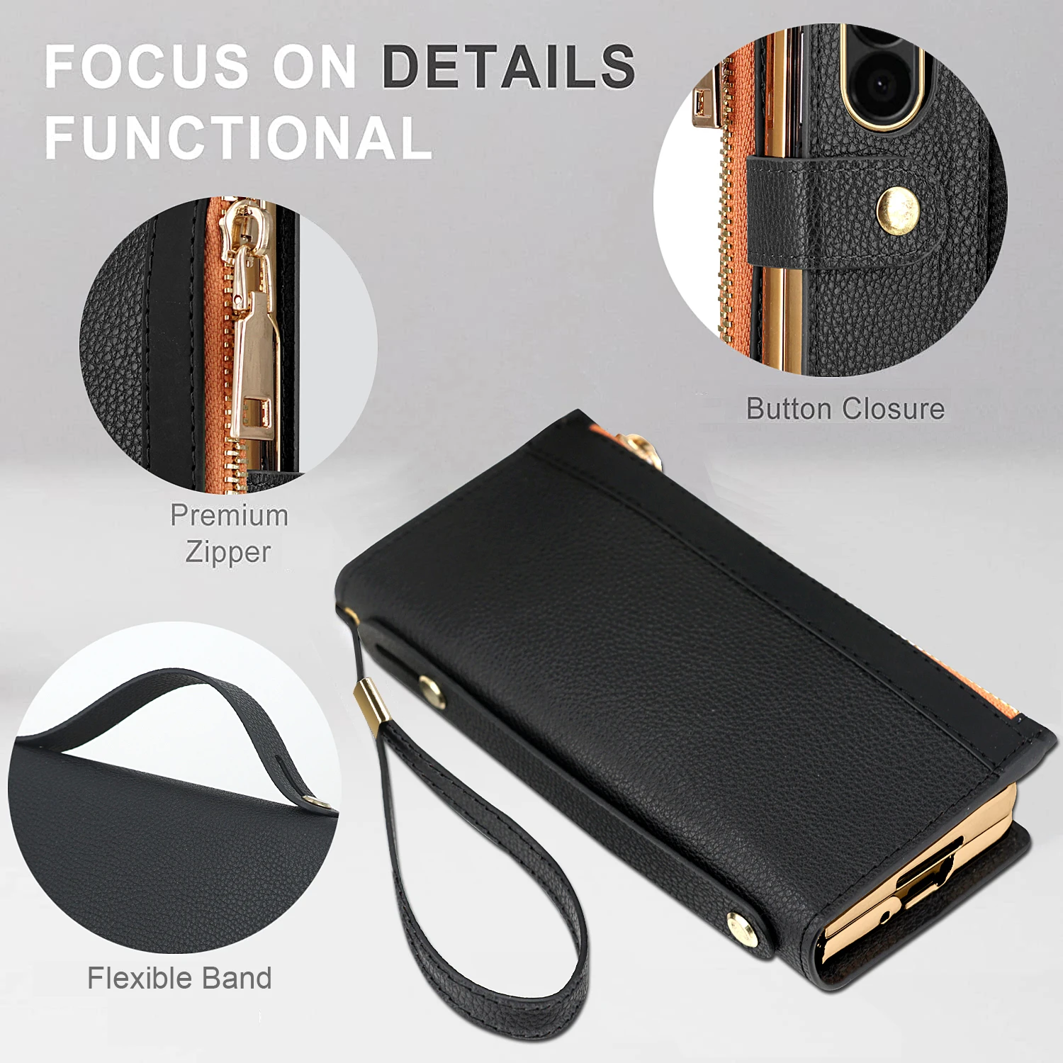 Zipper PU Leather Wallet Card Slots With Pen Solt Stand Case for Samsung Galaxy Z Fold 7 6 5 4 3 Wrist Strap With Tempered Glass