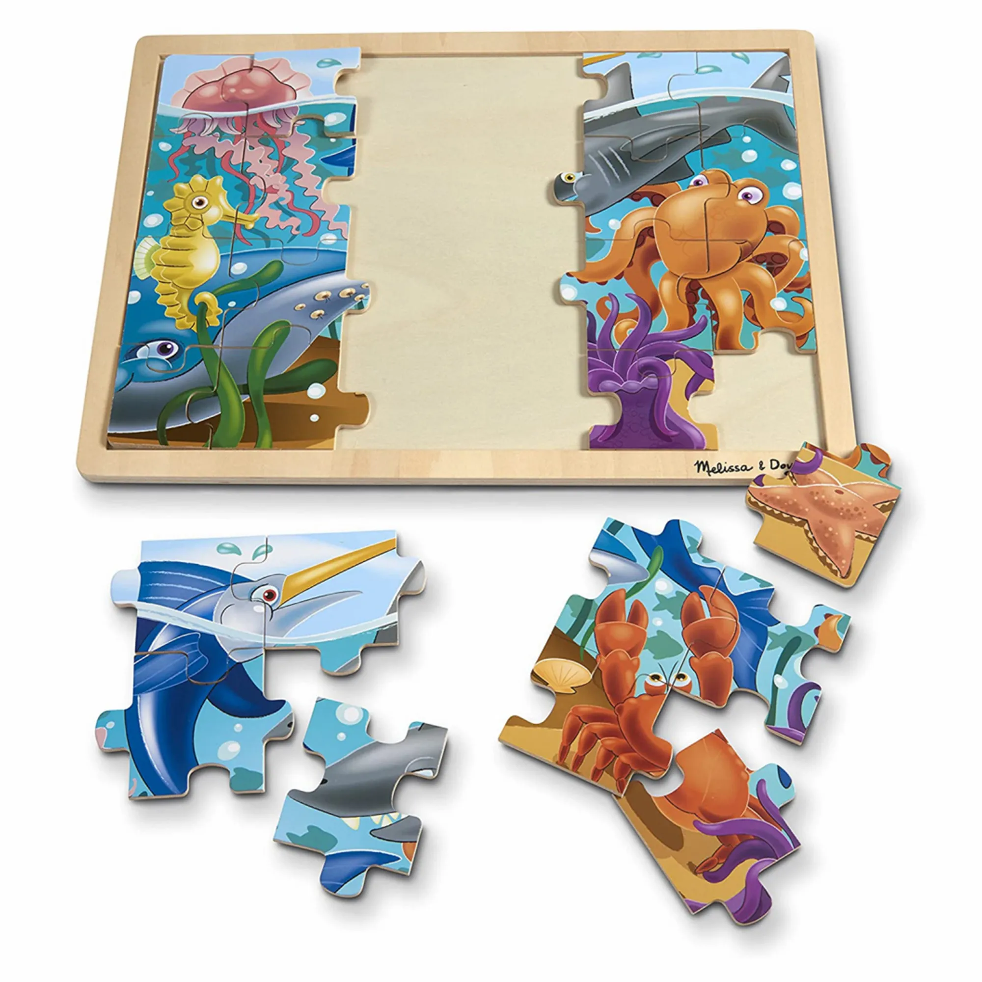 Under The Sea Ocean Animals Wooden Jigsaw Puzzle With Storage Tray ...