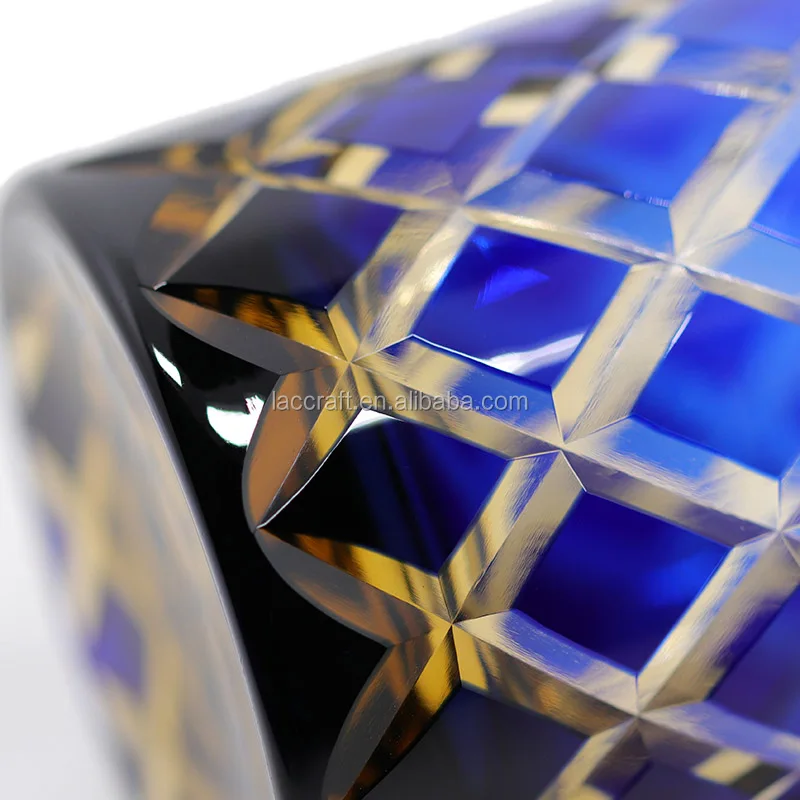 Elegant Hand Carved Colored Overlay Glass Handmade Edo Kiriko Glass Stemless Cup Round Bottom for Vodka, Whisky, Juice