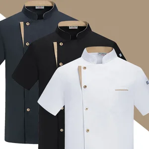 Men's Summer Half-Sleeve Chef Uniform New Elastic Workwear with Breathable Woven Fabric for Restaurant Bar & Kitchen Cooking