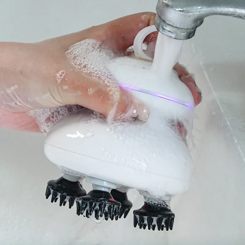 New Arrival Head EMS Massager Silicone Claw Stress Relief Hair Washing Home Electric LED Red Light Mini Scalp White Class I
