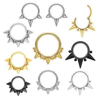 G23 ASTM F136 Titanium 16G Septum Hoop Spiked Nose Ring Cartilage Helix Hinged Clicker Daith Earrings Body Piercing Jewelry