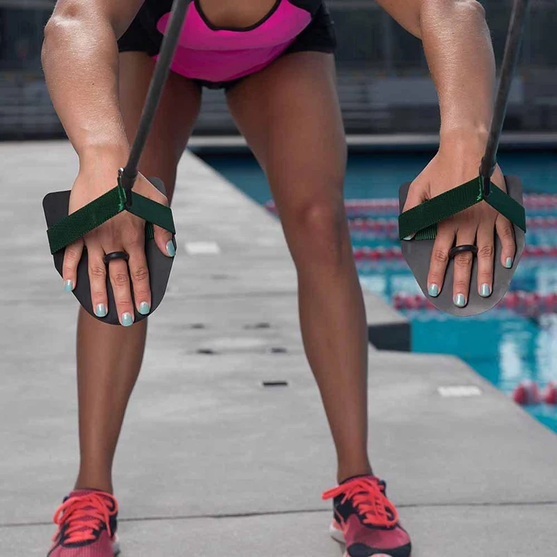 Swimmer Use Dry Swim Training Exercise Equipment with Hand Paddles