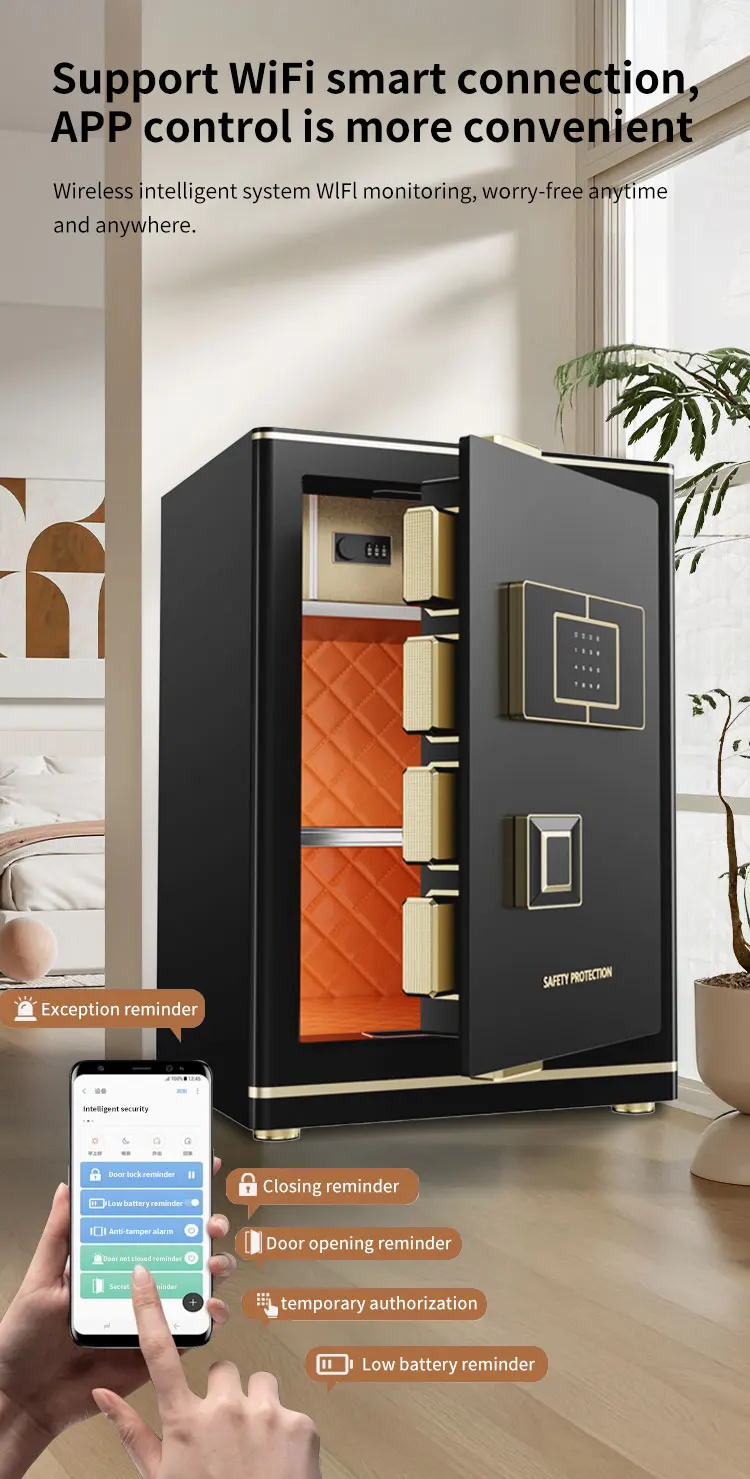 CEQSAFE TUYA APP WIFI Biometric Fingerprint Digital Safe Box Heavy Security Steel Money Electronic Safes for Home Office Hotel factory