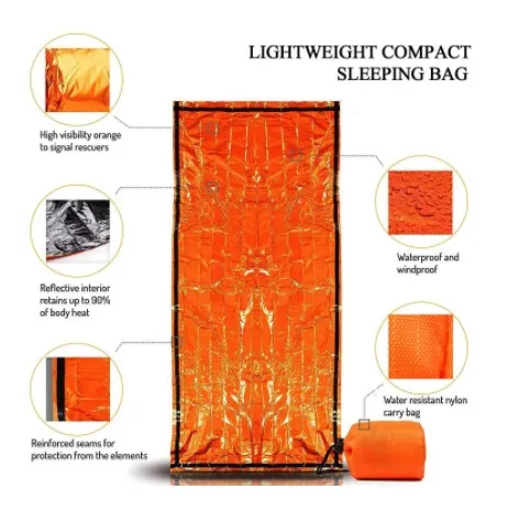 Cobertor De Emerg&ecirc;ncia Port&aacute;til E Saco De Dormir T&eacute;rmico Bivvy - Pacote