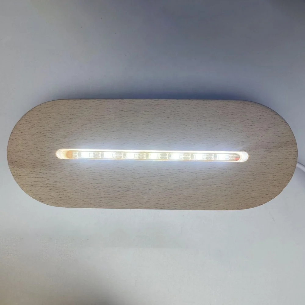 Base De Veilleuse LED En Bois Ovale - Support Pour Plaque Acrylique Photo Et Décoration