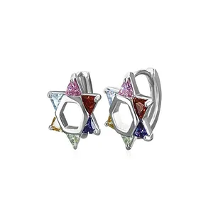 Keiyue Trendy European Party Fashion Crystal Star Hoop Earrings Zircon Stone Statement Dangle Jewelry for Women Girls for Gift