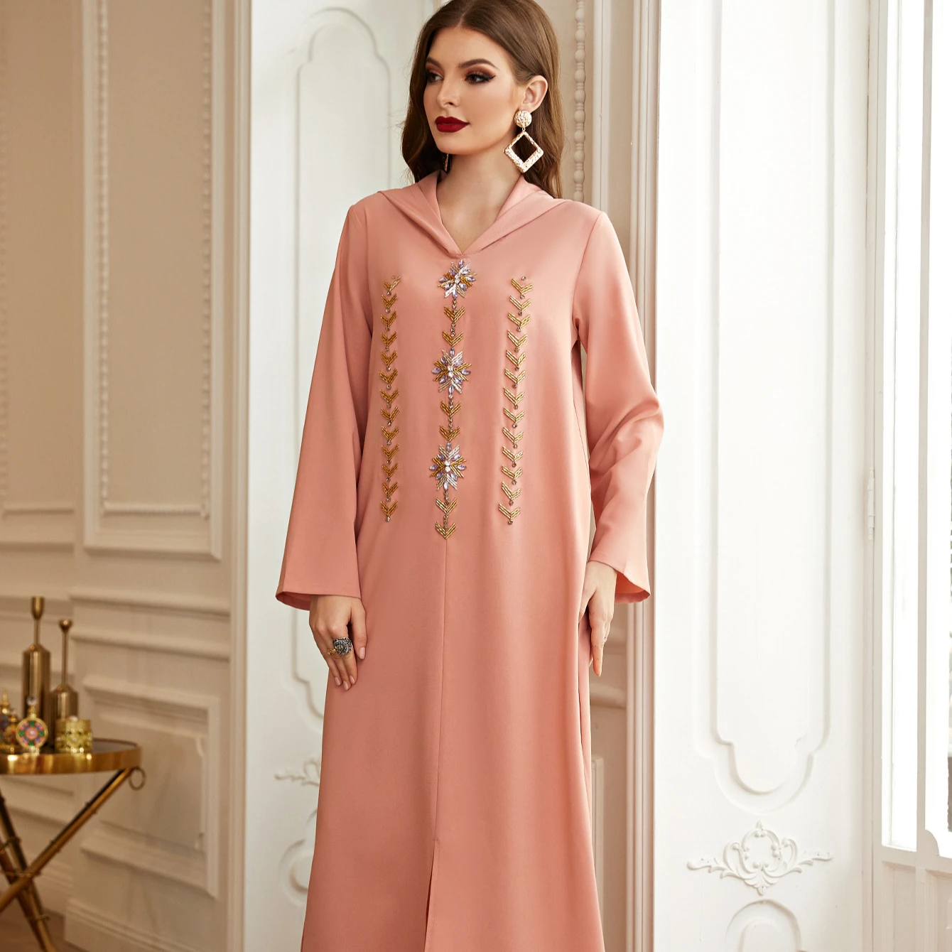 Rose musulman Abaya dubai turc Islam arabe Hijab Robe caftan Robe Djellaba Femme robes africaines pour femmes Caftan Marocain