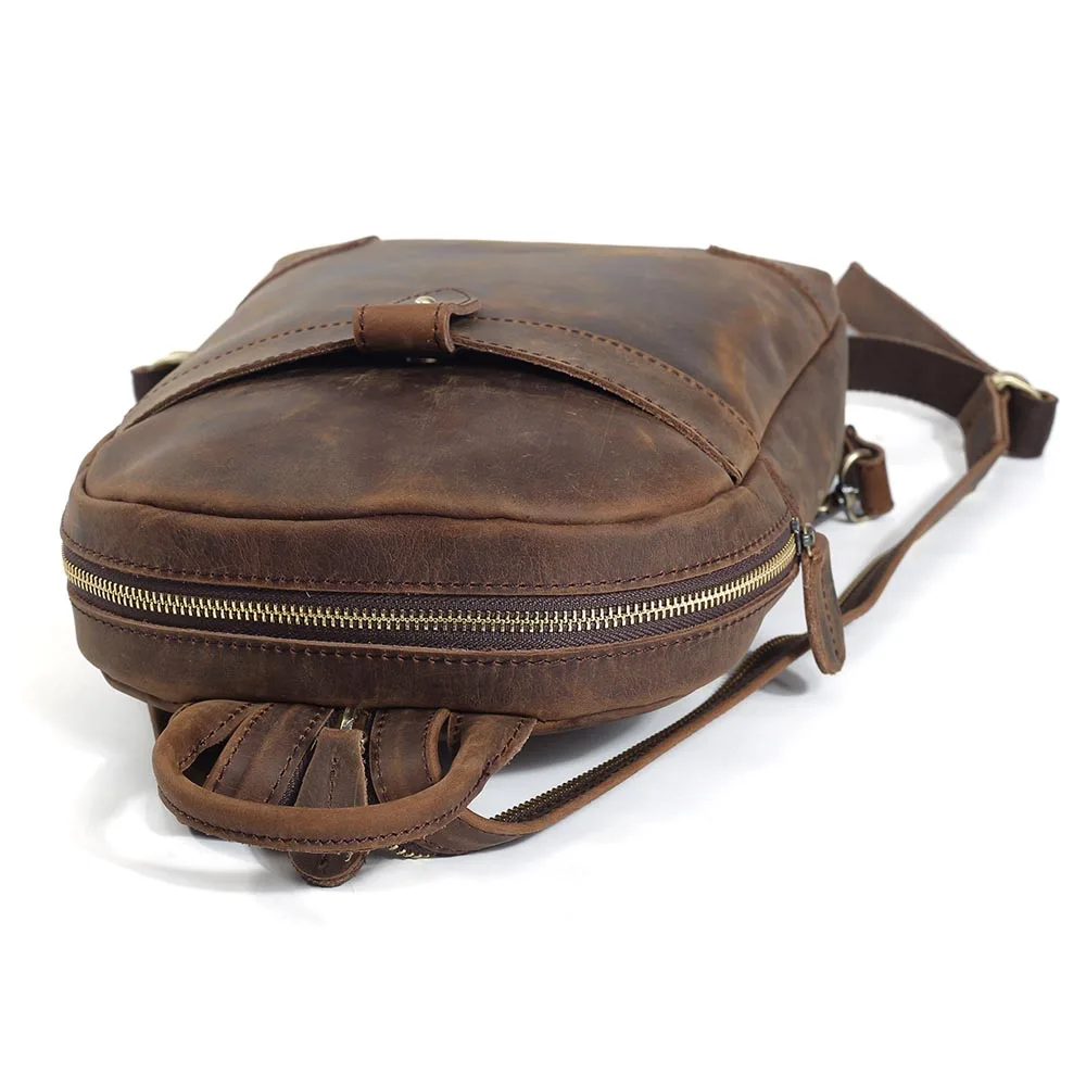 Factory Supply Wholesale Customize Crazy Horse Genuine Leather Lady One Shoulder Chest Bag Mini Real Leather Backpack for Women