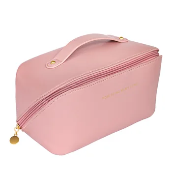 Fashion PU Leather Cosmetic Bag Pillow Large Capacity Portable Case Travel Wash Storage Professional