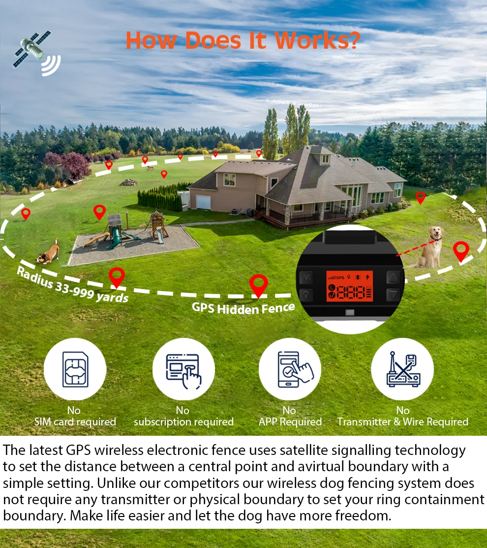 Pet Containment System Shock Gps Electric Waterproof Rechargeable Collar Receiver Gps Wireless