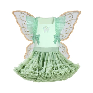 High Quality Ecoparty Green Fairy Princess Dress Best-Selling Little Girl's Glittering Short Skirt Costume Fairy Children's Sets