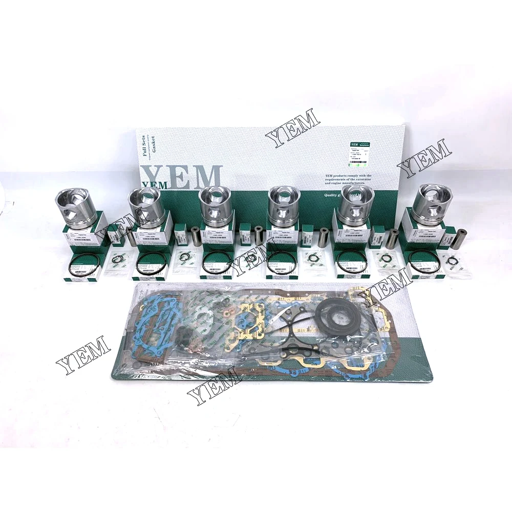 6HE1 Engine Rebuild Kit With Cylinder Gaskets Set Piston Rings for Isuzu Excavator Diesel Engine