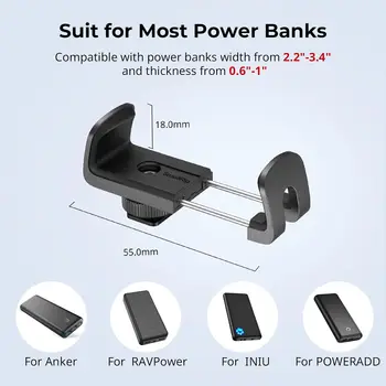 SMALLRIG Power Bank Holder with Cold Shoe Mount, Power Bank Clamp Mount, Adjustable Power Bank Clamp for Camera Rig and Phone detail image