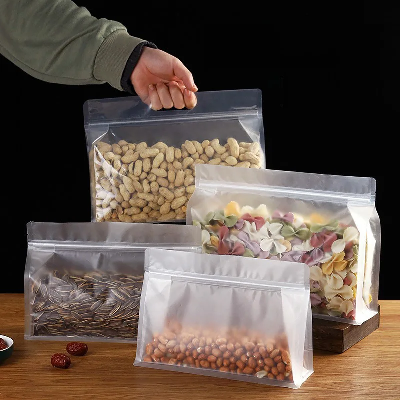 Custom Transparent Plastic Food Nuts Storage Pouches Wide Opening Flat