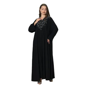 Wholesale New Middle East Muslim Women Fashion V-neck Casual Long Sleeve Dress