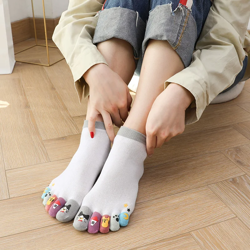 BBsmile-Calcetines del dedo del pie-Mujer Chicas Dibujos animados Calcetines del dedo del pie calcetines de cinco dedos Algodón Calcetines divertidos 