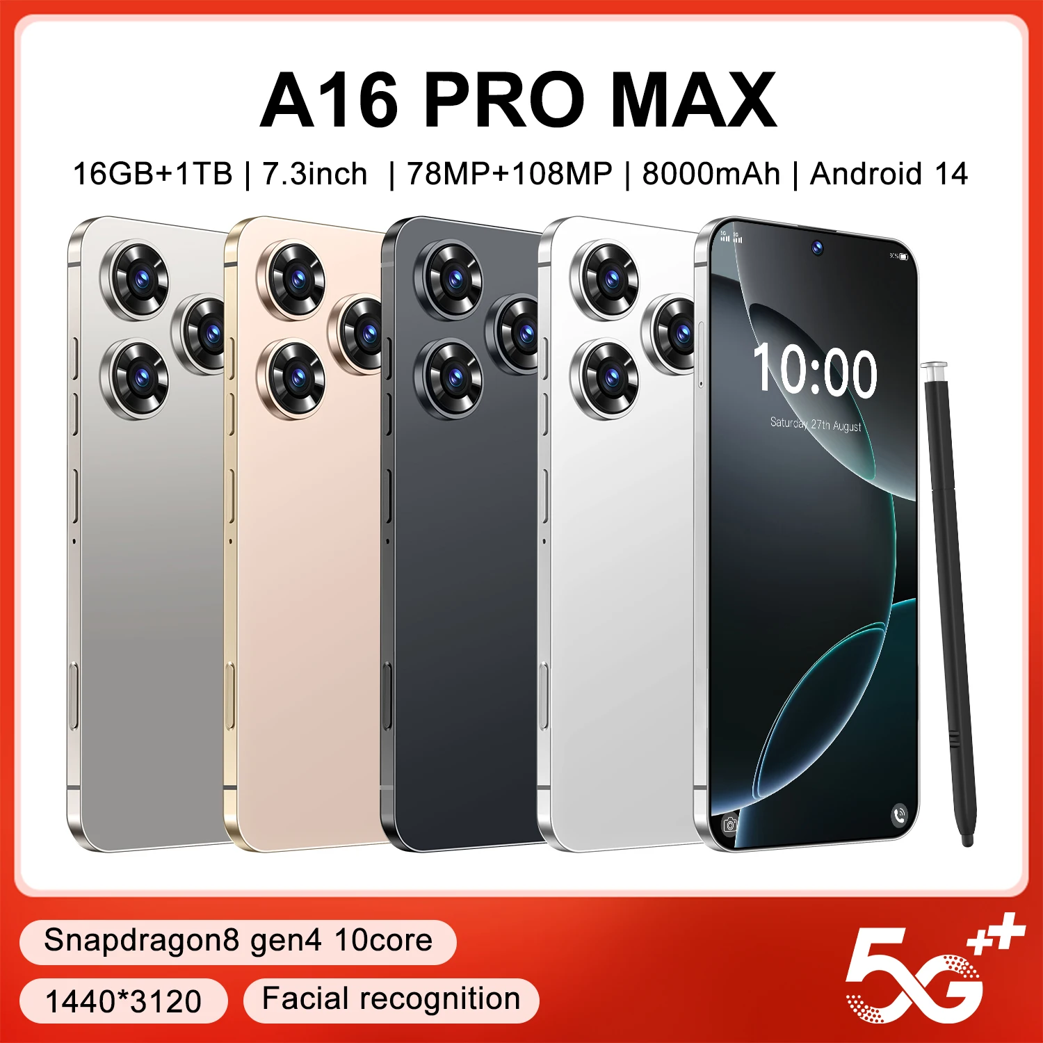 2024 GT30 Pro Mobile Phone - 5G, 7.3 Inch, 16GB, 1TB