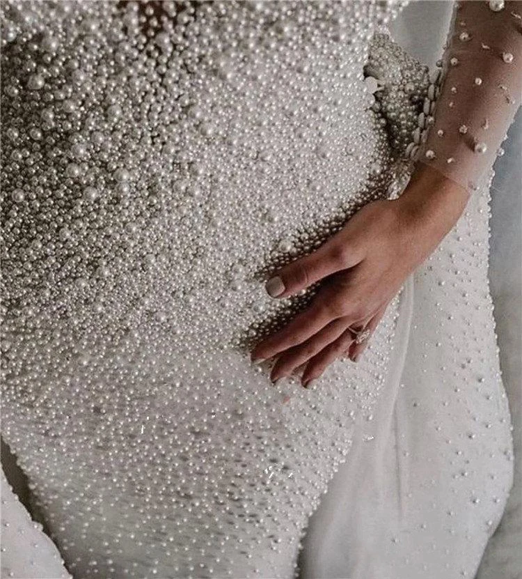 Fa191 Luxury Full Pearl Beaded Mermaid Wedding Dresses