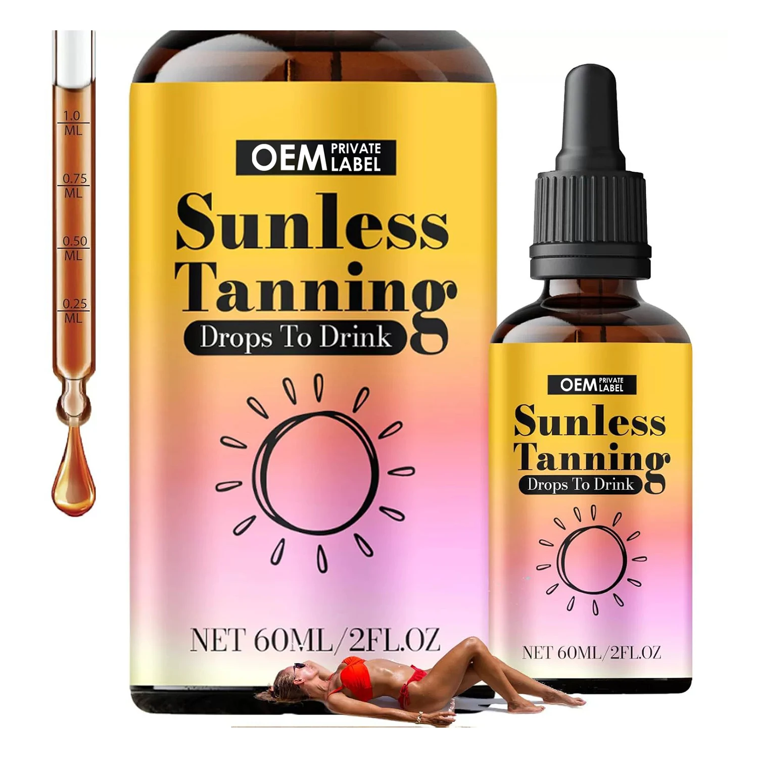 OEM Private Label Moisturizing Bronzing Tanner Tanning Drops Sunless Oral Tanning Drops Drink